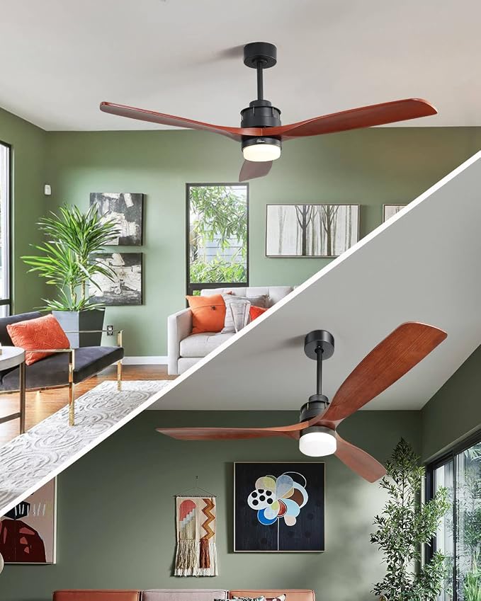 Sofucor Ceiling Fans With Lights, 60 Inch Solid Wood Ceiling Fan With Light Remote Control, Indoor/Outdoor Ceiling Fan with Reversible DC Motor, 6 Speed, 3 Blade Modern Ceiling Fans for Bedroom Patio