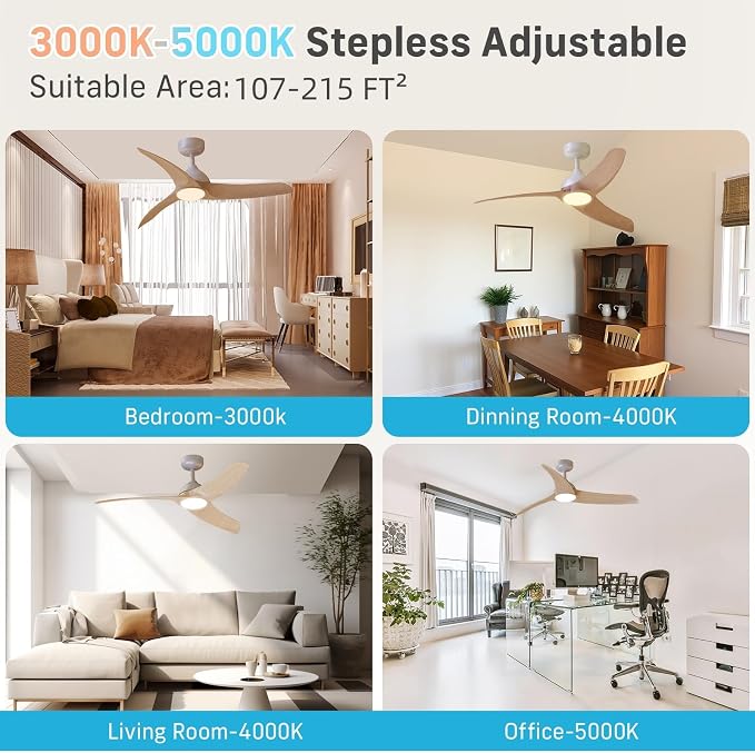 Ceiling Fans with Lights, 42 inch Low Profile Ceiling Fan with Light and Remote Control, Flush Mount, 3CCT, Dimmable, Quiet Reversible Motor, Modern Ceiling Fan for Bedroom Indoor/Outdoor Use