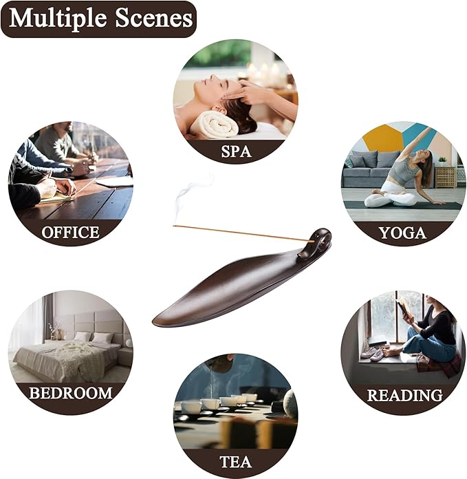 Incense Stick Holder Burner Cone Ash Catcher Tray Censer Ceramic for Yoga Home Office (Light Brown Leaf)