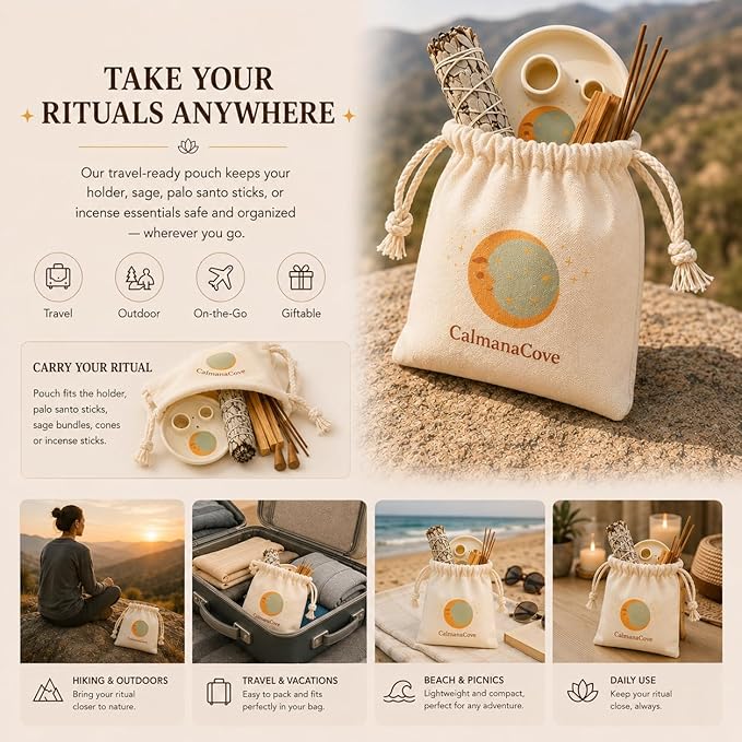 Incense & Palo Santo Holder – 6.5'' Ceramic Sage Burner for Sticks, Bundles, Cones, Candle & Tealight with Ash Catcher – Jewelry Tray, Smudge Pot, Home Décor, Meditation Gift (Yellow Moon)
