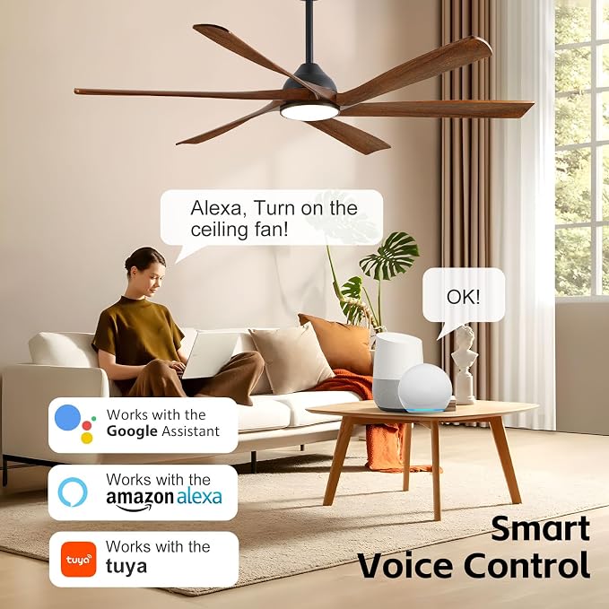 60-Inch Smart Outdoor Ceiling Fan with Light - High CFM Propeller Blades, Rustic Farmhouse Style, Alexa/Tuya App/Remote Control, Quiet DC Motor, Damp Rated for Patio, Porch, Gazebo