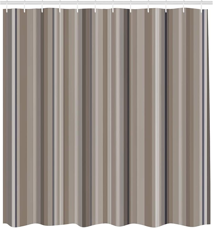 Ambesonne Stripes Shower Curtain, Abstract Ocean Inspired Palette Lines Geometrical Image Illustration, Cloth Fabric Bathroom Decor Set with Hooks, 84" Long Extra, Warm Taupe