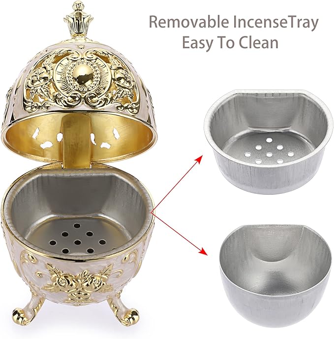 JUXYES Vintage Incense Burner Holder with Removable Ash Catchers, Metal Censer Antique Cone Coil Incense Burner Holder Zinc Alloy Spiritual Aromatherapy Yoga Meditation Gifts Retro Home Decoration