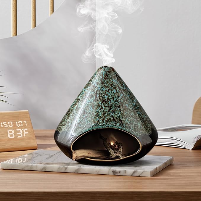 Handcrafted Ceramic Palo Santo Holder – Artistic Incense Burner for Meditation, Viridis Mindfulness & Zen Home Decor – Wabi-Sabi Style Cone Sculpture, Gift for Yoga, Relaxation & Aromatherapy
