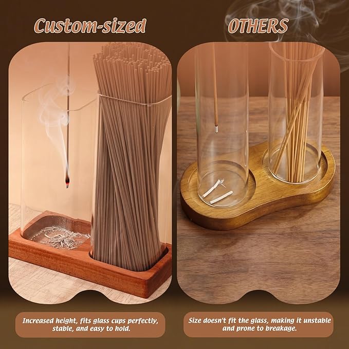 Hushee 2 in 1 Incense Burner Holder with Storage, Mess Free Incense Stick Holder with Removable Glass Ash Catcher, No Ash Flying for Yoga, Meditation, Spa & Home Decor ()
