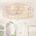 LEDIARY Caged Flush Mount Ceiling Fans with Lights, 23 Inch Farmhouse Low Profile Ceiling Fan with Remote, Small Bladeless Fan Lights Ceiling Fixtures for Bedroom, Kitchen- White and Gold