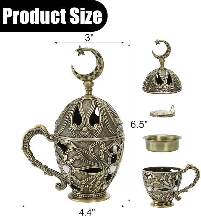 Frankincense Resin Incense Burner, Metal Charcoal Incense Censer with Handle, Vintage Bakhoor Herb Burner, Cone Coil Holder for Yoga Spa Aromatherapy Meditation, Decor for Home Office, Bronze