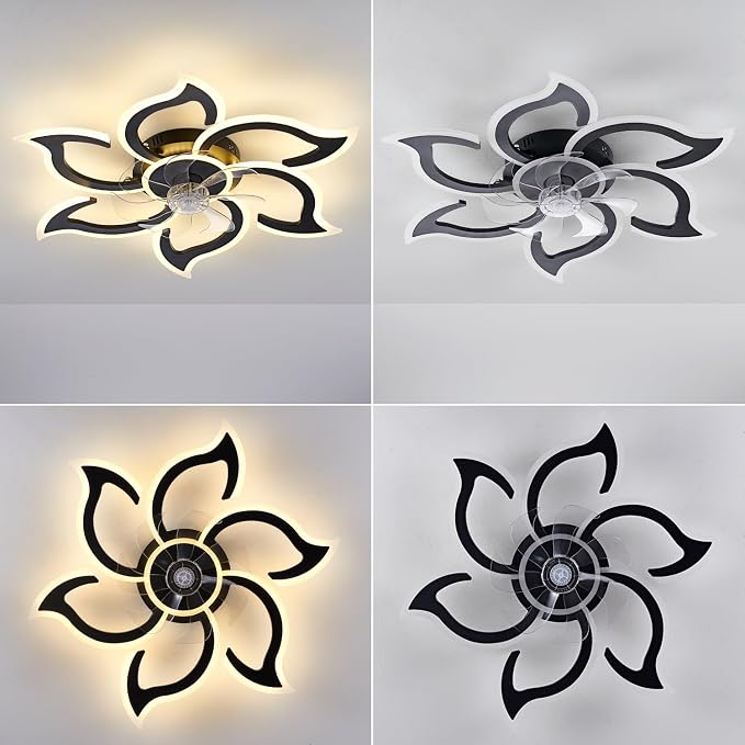 35" Black Modern Ceiling Fan with Light Remote Control, 3 Light Color 6 Speeds Samll Low Profile Ceiling Fan for Bedroom Kitchen