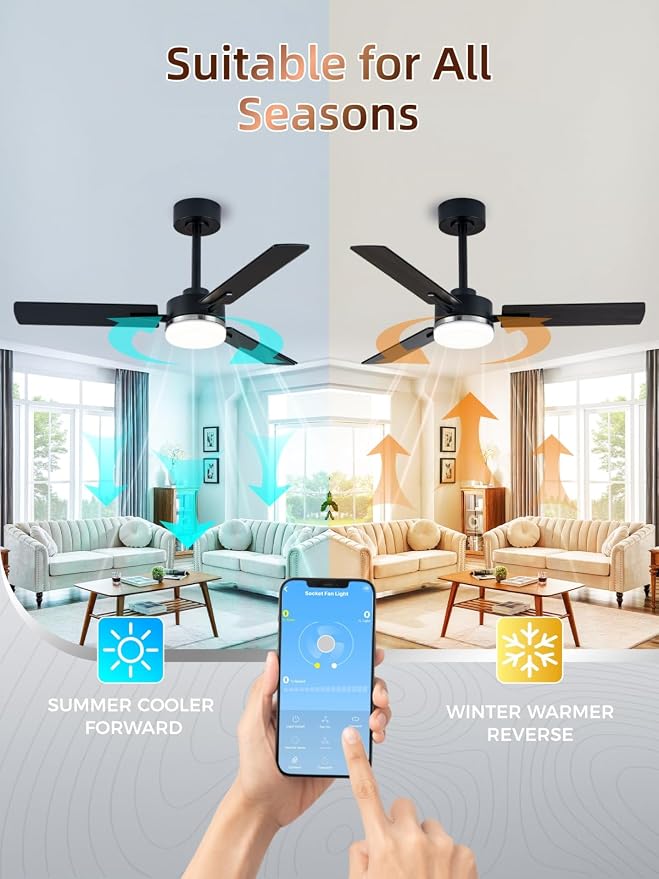 LANMEL Ceiling Fan with Light, Modern Flush Mount Low Profile with Remote Control, Reversible, 3CCT Dimmable, Quiet,LED for Bedroom, Living Room, Indoor/Outdoor Patio Use 42 Inch Silver & Black