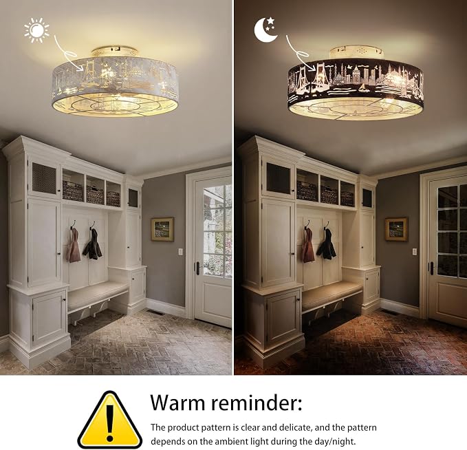 Caged Ceiling Fans with Lights Flush Mount,Low Profile Ceiling Fan with Remote,20 Inch Caged White Fan for Bedroom,6 Speeds Reversible Enclosed Fandalier Ceiling Fan with Bulb