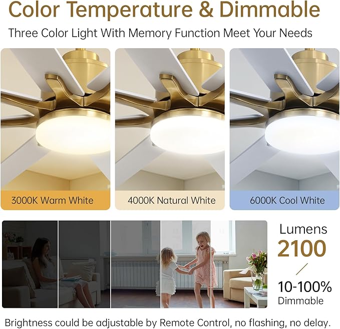 Sofucor 52 Inch Smart Ceiling Fan with Lights, Indoor/Outdoor Ceiling Fan with Light and Remote, Work with Alexa/Google, Quiet DC Motor, Reversible 6-Speed White Ceiling Fan for Bedroom Patio Garage
