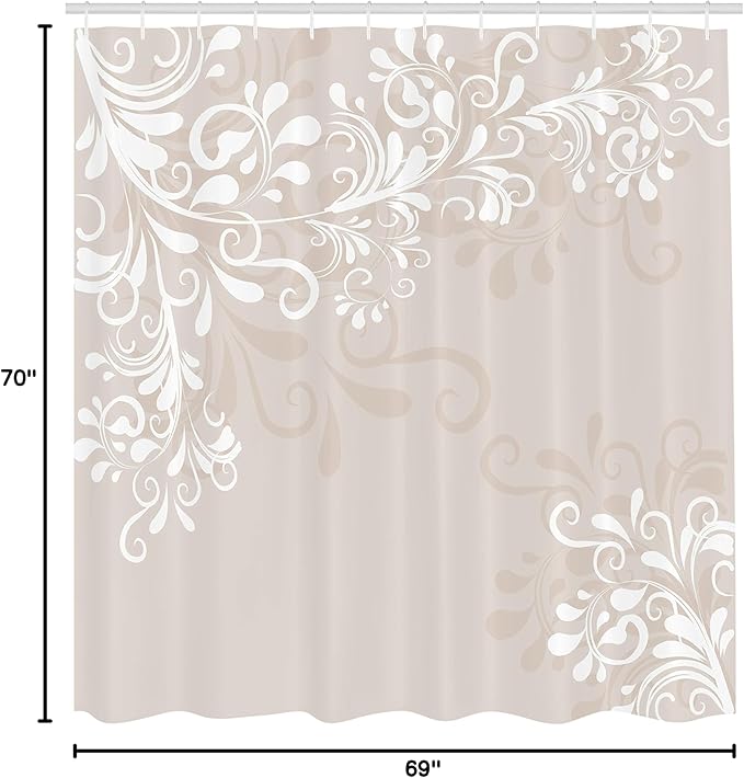 Ambesonne Oriental Shower Curtain, Floral Ivy Swirls and Leaves Abstract Modern Frame Like Artwork Image, Cloth Fabric Bathroom Decor Set with Hooks, 69" W x 70" L, White Cream