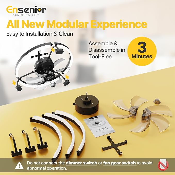 Ensenior Ceiling Fans with Lights and Remote, 20'' Low Profile Ceiling Fan Flush Mount, APP Control, 6 Speed, 3CCT, Quiet Reversible DC Motor, Dimmable Modern Ceiling Fan with Light for Bedroom, Black