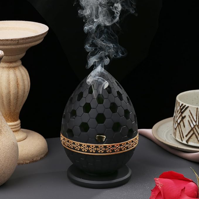 TERSCHELLING Charcoal Incense Burner, Bakhoor Burner, Oud Frankincense Resin Incense Burner for Yoga, Spa and Aromatherapy, Office & Home Decor (Black)