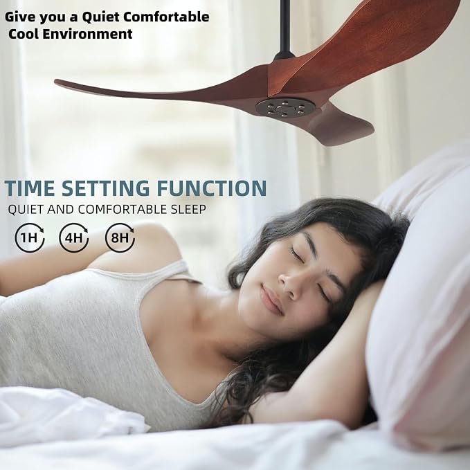 36 Inch Ceiling Fan No Light, 6-Speed Silent DC Motor, Solid Wood Reversible Modern Style Ceiling Fan, Suitable For Living Room, Dining Room, Bedroom, Outdoor