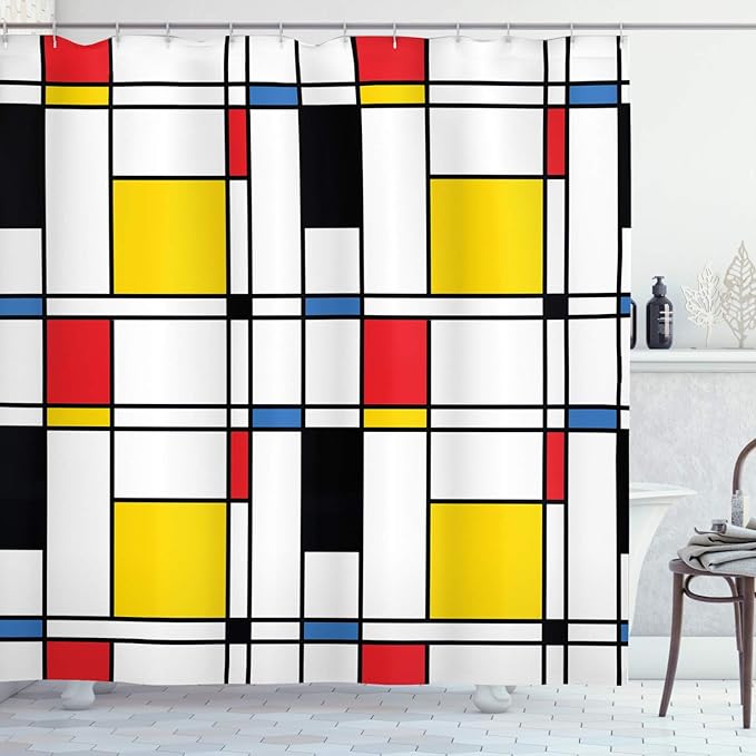 Ambesonne Abstract Shower Curtain, Geometric Colorful Pattern with Crossover Rectangle in a Frame Shapes of a Window of Artwork, Cloth Fabric Bathroom Decor Set with Hooks, 69" W x 70" L, Dark Coral