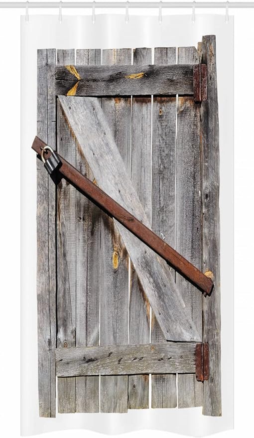 Ambesonne Rustic Stall Shower Curtain, Aged Wood Barn Door with Rusty Crossed Locks Abandoned Western Farmhouse Design, Fabric Bathroom Decor Set with Hooks, 36" W x 72" L, Brown