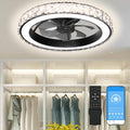 Aipsun Low Profile Modern Crystal Chandelier Ceiling Fans with Lights and Remote, 3000K-6500K Smart Bladeless LED Fan, 18" Black Modern Ceiling Fans with Lights for Bedroom