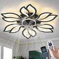 Black Flower Modern Ceiling Fans with Lights, Low Profile Ceiling Fan with Remote for Bedroom, Flush Mount Ceiling Fan with LED Dimmable Light,6-Speeds, Ceiling Fans Light