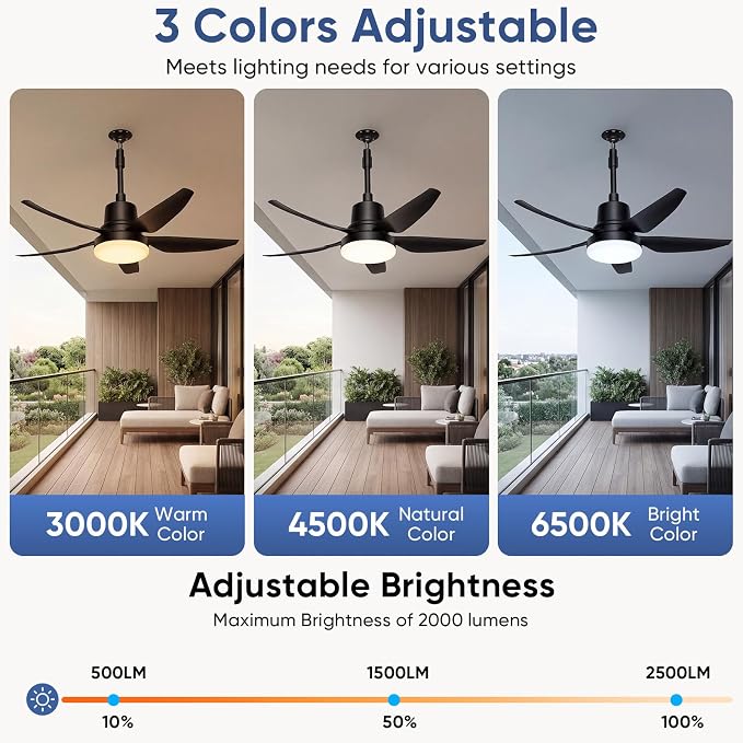 Plug in Ceiling Fan with Light,30" Portable Outdoor Ceiling Fans with Remote–4 Speeds,3000K-6500K LED Hanging Fan Light with Hook for Gazebos,Patios,Garage,Camping,RV,Workshops (Black)
