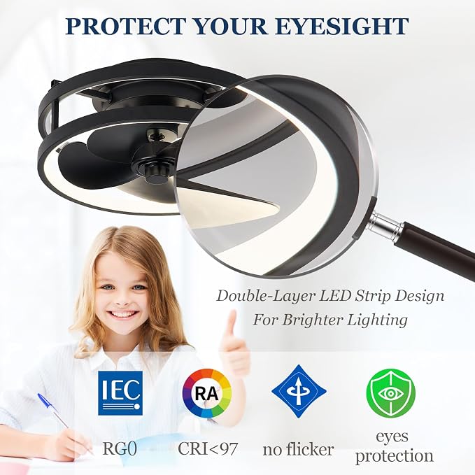 13 Inch Small Ceiling Fan with Light and Remote, Low Profile Flush Mount Fandelier, Dimmable 3CCT Quiet LED Ceiling Fans for Bedroom Black RBG