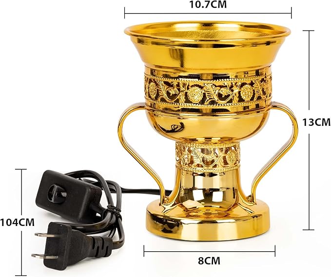 Electric Incense Burner, Arabian Style Electric Incense Holder, Middle Eastern Tabletop Decorative Censer for Yoga Spa Home Office Christian Church Decor, US Plug (Gold)