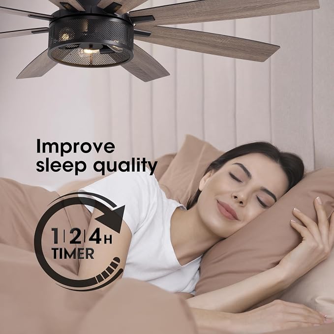 LuminFan 72 inch Large Ceiling Fans with Lights and Remote, Black Modern Ceiling Fan for Living Room, Patios, 6 Speed Reversible Quiet DC Motor, 8 Blades, Easy to Install