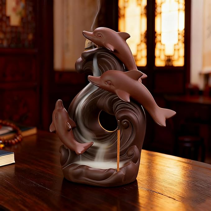 Incense Burner Backflow Ceramic Incense Holder Handmade Purple Sands Incense Sticks Censer for Home Decor Yoga Craftwork Figurine (A)