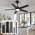 42 Inch Ceiling Fans with Lights and Remote for Bedroom Living Room Kitchen Home Office Indoor/Outdoor, 6CCT Dimmable, Dual Color 5 Blades, 6 Speed Reversible Quiet DC Motor, Black/Wood Grain