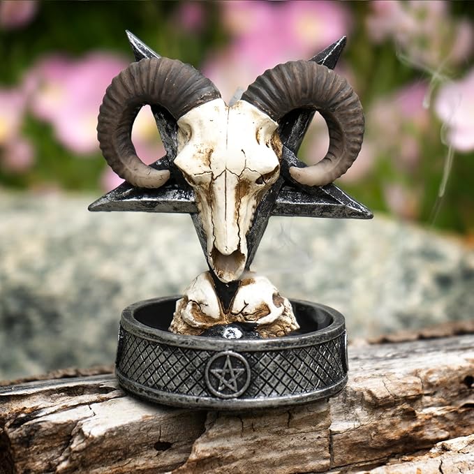 Pacific Giftware Ram Skull Backflow Incense Burner with Pentagram Base Unique Gothic Decor for Aromatherapy Meditation Home Decor 4.5" Inches Tall