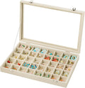 Frebeauty 40 Grid Earring Organizer,Velvet Jewelry Tray with Clear Lid | Drawer Jewelry Organizer for Rings Studs Beads,Adjustable Dividers,Dustproof,Earring Storage,Trinket Box,13.8×9.5Inches