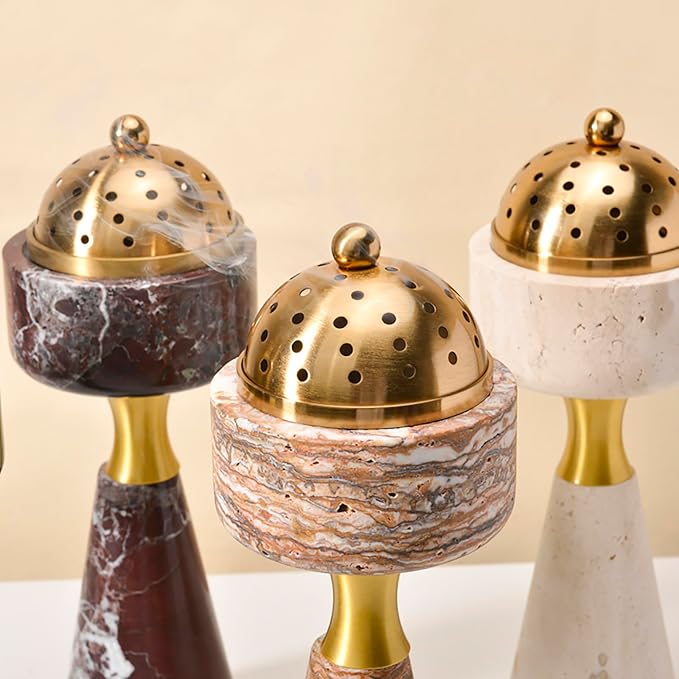 Sissi & yaya Marble Incense Burner with Brass Cover, 11 x 3.8 inches, Multi-Purpose Holder for Cones, Coils and Sticks (Green)