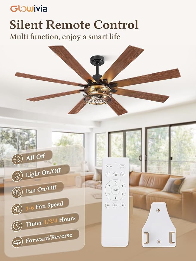 65 Inch Ceiling Fans with Lights, Farmhouse Ceiling Fan with Lights and Remote, Dual Finish 8 Blades Black Caged Rustic Ceiling Fans with 6 Speed Reversible Motor for Indoor/Covered Outdoor
