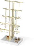 Love-KANKEI Jewelry Organizer Stand 5-Tier,Adjustable Height,White/Gold | Metal Rod,Solid Wood Base,Easy to Install,Tree Style,Display Long Necklaces,Bracelets,Earrings,Rings,Watches,Bangles,Gift