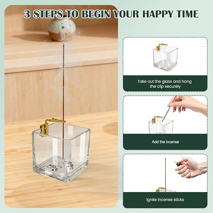 Incense Holder for Sticks: Long Time Burning Incense Burner with Glass Ash Catcher for Yoga Meditation - Installation Free Decoration Accessory for Home Room Apartment Decor