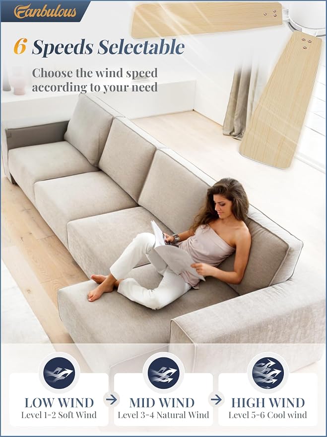Fanbulous 60 inch Ceiling Fans with Lights, Smart Flush Mount Ceiling Fan and Remote APP, Modern Low Profile, 3CCT 20W LED with 6-Speeds Quiet Reversible Motor for Bedroom, Living Room, Kitchen, White