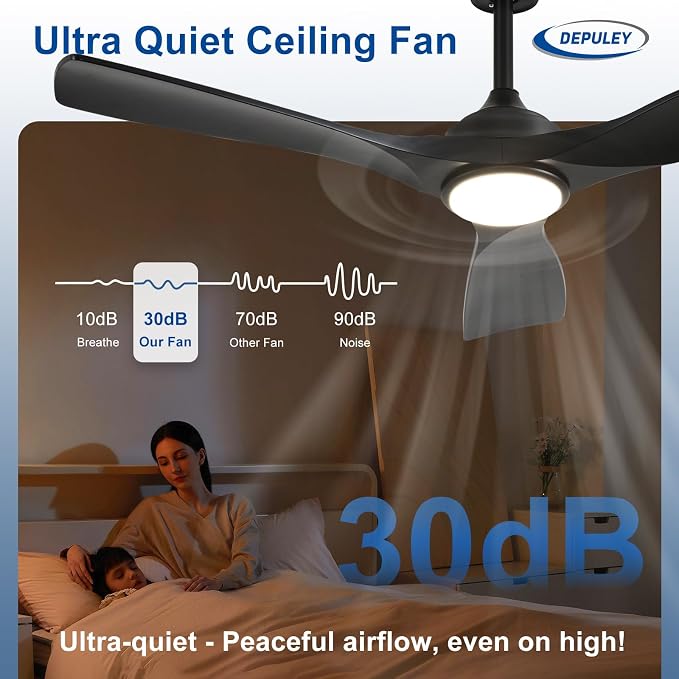 Depuley 42-Inch Ceiling Fan with Light: Black 3 Blade Outdoor Fans for Patios - Dimmable Ceiling Fan with Remote Control Fandelier Quiet DC Motor Reversible 6 Speed Timer