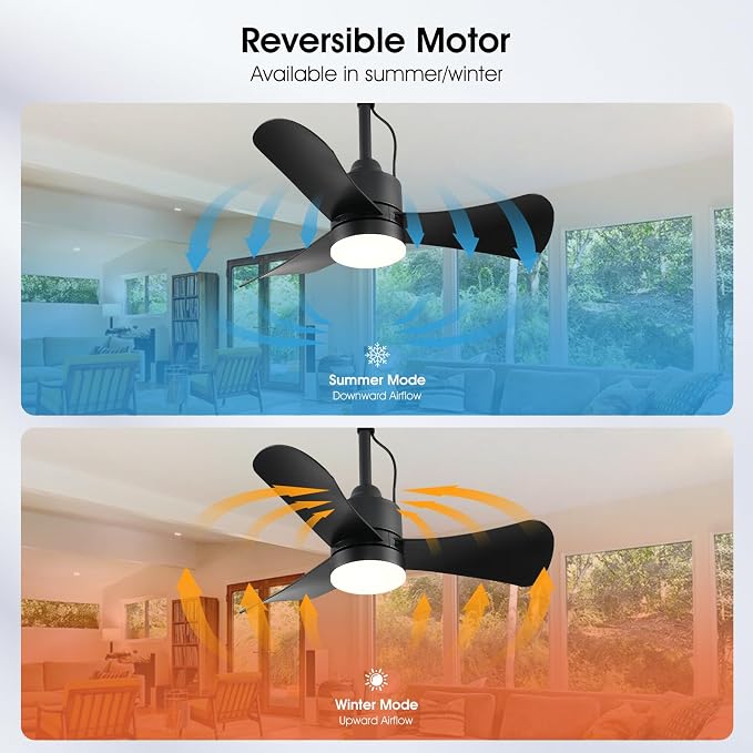 AHAWILL Gazebo Fan,32" Plug in Ceiling Fan with 3 Color LED Light,Waterproof Outdoor Hanging Fan,Outdoor Ceiling Fans for Patios,Gazebo,Pergola.Black