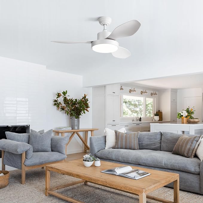 Sofucor 47 Inch Ceiling Fan with Lights and Remote Modern Outdoor White LED Ceiling Fans with Large Light Fixture Dimmable 6 Speeds Reversible DC Motor &Timing for Patio Bedroom Living Room Office