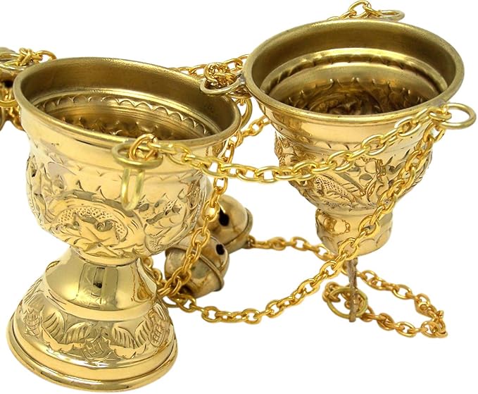 Needzo High Polished Brass Hanging Incense Burner Censer with Bells, 8 Inch