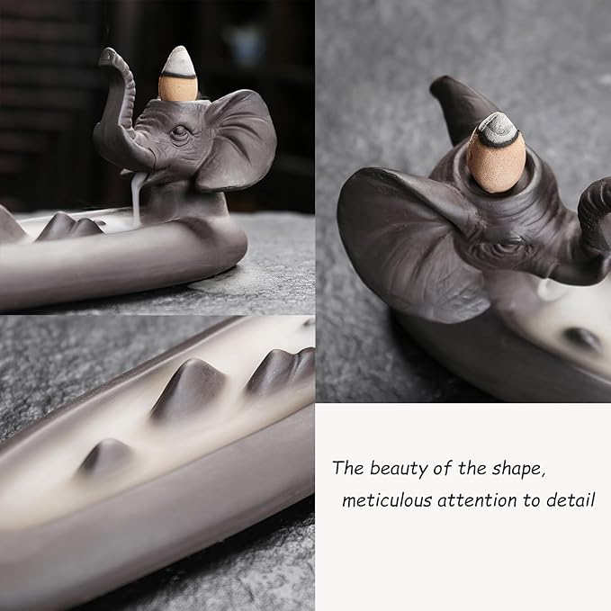 Elephant Incense Holder - Ceramic Incense Burner for Sticks & Cones, Aromatherapy, Yoga, Meditation - Home Desk Decor, Gift for Relaxation & Spiritual Wellness