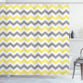 Ambesonne Geometric Shower Curtain, Horizontal Chevron Pattern Zigzag Endless Simplicity Design Print, Cloth Fabric Bathroom Decor Set with Hooks, 69" W x 70" L, Yellow White