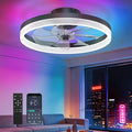 RGB Ceiling Fans with Lights and Remote, 20 Inch Flush Mount Low Profile Ceiling Fan with Light,3000K-6500K Dimmable,Modern LED Fandelier Ceiling Fan for Bedroom Living Room (Black)