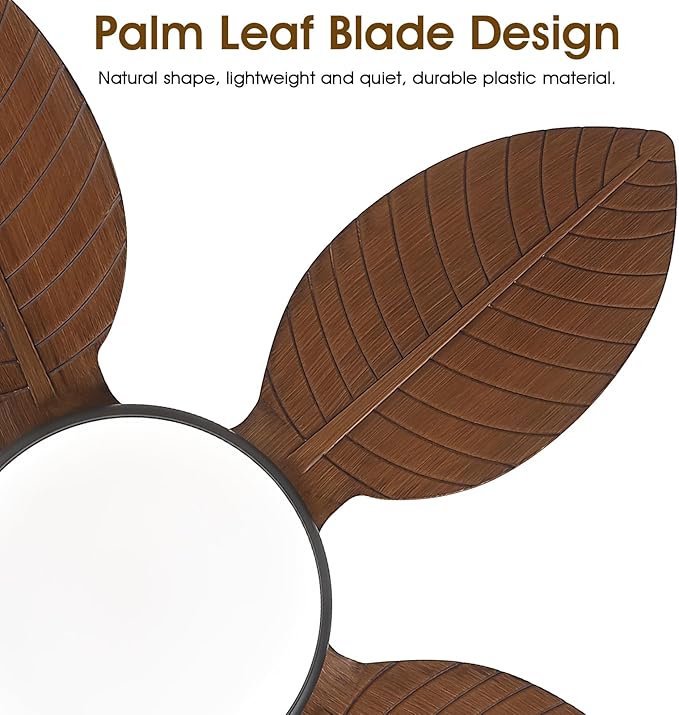 Wiviniya 48 Inch Tropical Ceiling Fans with Lights, Palm Leaf Outdoor Ceiling Fan with Light for Patios Porch Bedroom Living Room, Remote/APP Control, Reversible Quiet DC Motor, Dimmable LED, Brown