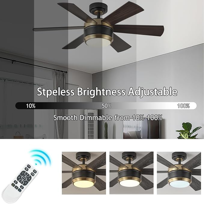 SHOWDI Ceiling Fans with Lights and Remote, Black-Gold, 42 in | 2 Blade Color, Metal Material, App Remote Control, Timer, Reversible, 3CCT, Dimmable for Bedroom, Living room, Indoor
