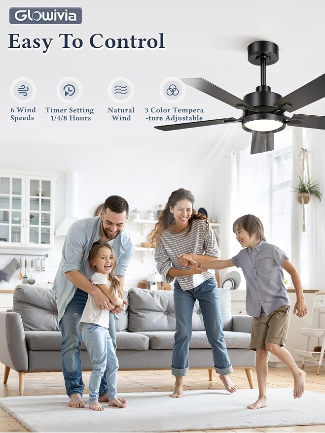 42 Inch Ceiling Fan with Lights and Remote,Smart APP Control | Dimmable LED,3CCT,Smart Memory Function,Quiet DC Motor,Dual-Finish Reversible Blades,Damp Rated,6 Adjustable Speeds,Timer