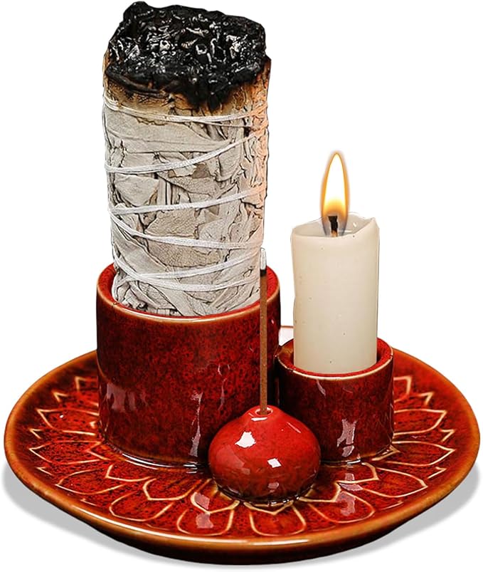 Comeon Palo Santo Holder, Backflow Incense Burner Holder Candle Holder Sage Burner Holder for Burning, Ceramic Incense Holder for Sticks for Meditation Yoga Room