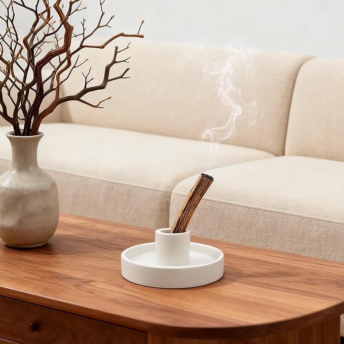 Palo Santo Holder, Ceramic Incense Stick Holder, Sage Holder for Yoga, Meditation, and Energy Cleansing, Unique Ceramic Incense Holder Gift for Palo Santo Sticks (White)