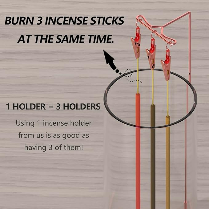 Incense Holder Ash Catcher - Upside Down Glass Incense Holder for Sticks, Reverse Inverted Anti Ash No Mess Insence-Stick Holder, Modern Metal Decorative Vertical Incense Burner, Rose Gold