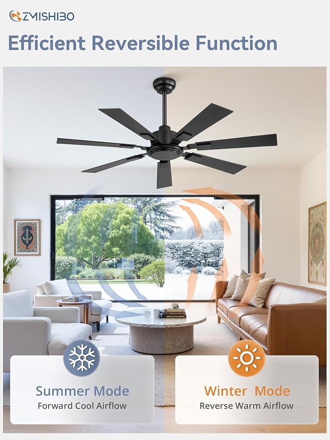 ZMISHIBO 52“ Ceiling Fans No Light with Remote, Black Modern Ceiling Fan Without Light, Quiet Reversible DC Motor, 6 Speeds, 7 Blades Indoor/Outdoor Ceiling Fan for Living Room Bedroom Patio Garage